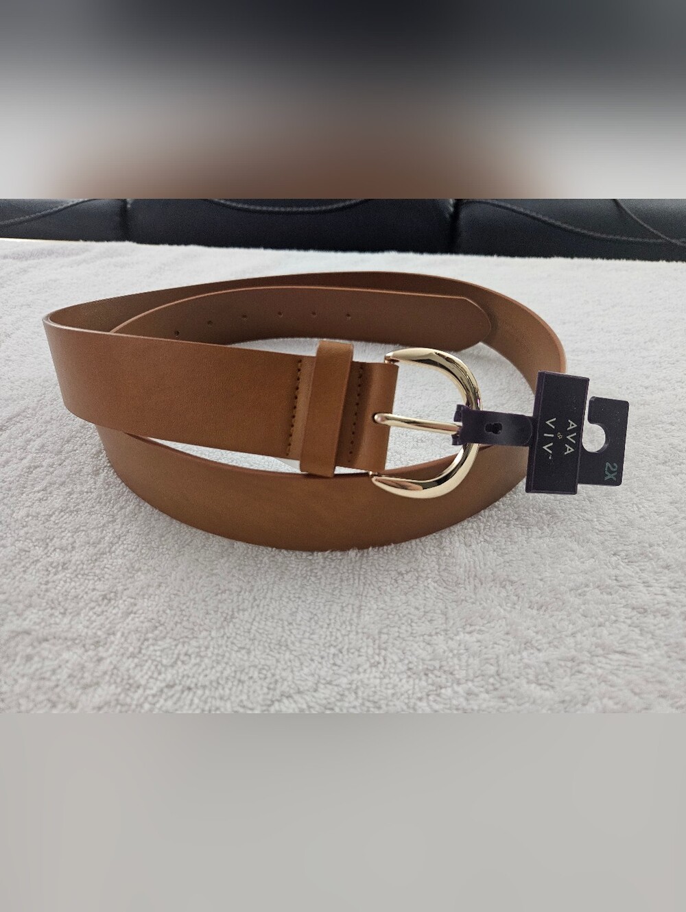 Ava & Viv Tan Brown Wide Faux Leather Waist Belt Shiny Gold Buckle Size 2X NWT